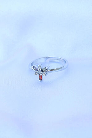 Dodes Pirinç Gümüş Renk Ayarlanabilir Renkli Zirkon Taşlı Yusufçuk Yüzük TG27BYK3185