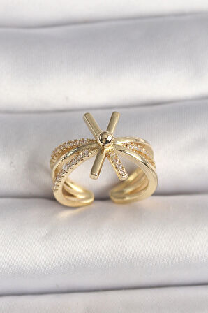 Dodes Pirinç Gold Renk Ayarlanabilir Ziron Taşlı Kadın Yüzük TG27BYK3603