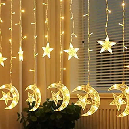 Dodes 3 Metre Saçaklı Ay Yıldız Perde LED