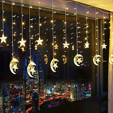 Dodes 3 Metre Saçaklı Ay Yıldız Perde LED
