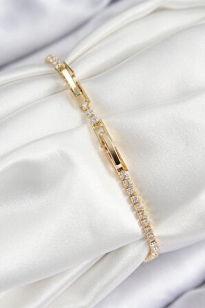 Dodes Pirinç Zirkon Taşlı Pembe Kalp Model Gold Renk Kadın Bileklik TG27BB7699