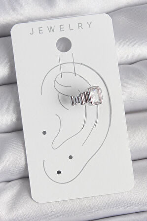 Dodes Pirinç Gümüş Renk Kare Zirkon Taşlı Kadın Kıkırdak Model Küpe TG27BKP10560