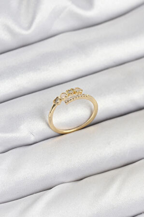 Dodes Pirinç Gold Renk Kalpli Detaylı Zirkon Taşlı Kadın Yüzük TG27BYK3840