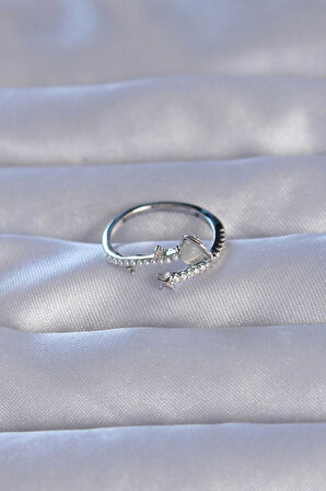 Dodes Pirinç Gümüş Renk Zirkon Taşlı İncili Satürn Model Ayarlanabilir Yüzük TG27BYK3222