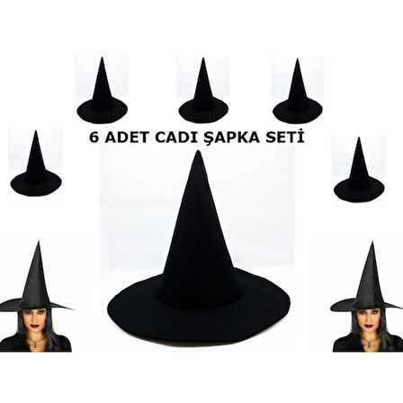 Dodes Siyah Cadı Şapkası Keçe Yetişkin Boy 6 Adet