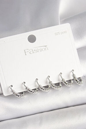 Dodes 925 Ayar Gümüş Çivi Pirinç Gümüş Renk Kalp İşlemeli Halka Model Kadın Küpe Seti TG27BKP10412