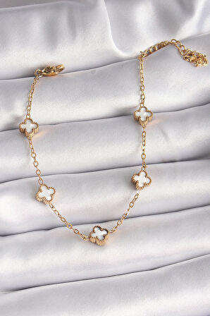 Dodes 316L Çelik Gold Renk Beyaz Baby Boy Yonca Model Kadın Bileklik TG27BB6476