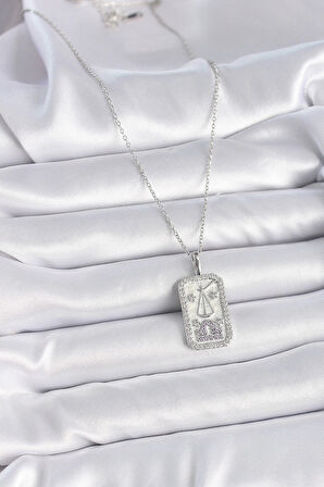 Dodes 316L Çelik Gümüş Renk Terazi Burcu Zirkon Taşlı Kadın Kolye TG27BKO9454