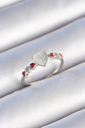 Dodes Pirinç Gümüş Renk Beyaz Mineli Kalp Model Zirkon Taş Detaylı Kadın Yüzük TG27BYK3459