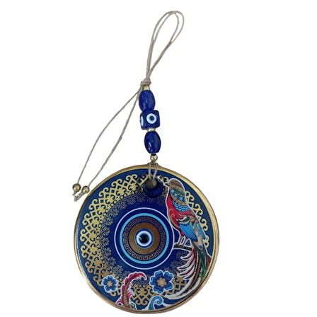 Dodes Yaldızlı Bülbül Kuşlu Çicekli Nazar Boncuklu Duvar Süsü Camlı Duvar Dekoru