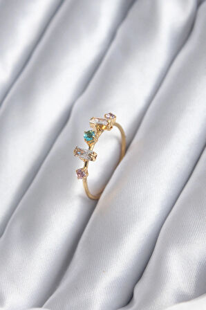 Dodes Dodes Gold Renk Zirkon Taşlı Renkli Zirkon Taşlı Kadın Yüzük TG27BYK2846