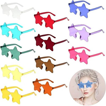 Dodes Yıldız Şekilli Çerçevesiz Parti Gözlüğü 6 Renk 6 Adet