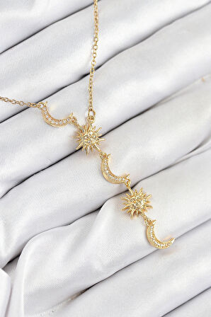 Dodes Dodes 316L Çelik Zirkon Taşlı Güneş Ve Ay Model Gold Renk Kadın Kolye TG27BKO10548