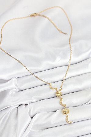 Dodes Dodes 316L Çelik Zirkon Taşlı Güneş Ve Ay Model Gold Renk Kadın Kolye TG27BKO10548