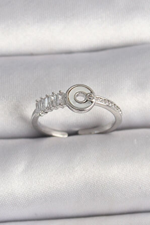 Dodes Pirinç Gümüş Renk Zirkon Taşlı Ayarlanabilir Kadın Yüzük TG27BYK3562