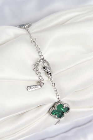 Dodes 316L Çelik Sedefli Zümrüt Yeşil Gümüş Renk Yonca Kadın Bileklik TG27BB7672