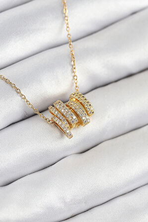 Dodes Dodes 316L Çelik Zirkon Taşlı Sarmal Model Gold Renk Kadın Kolye TG27BKO10512