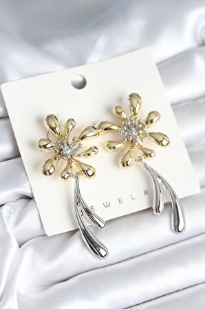 Dodes Çiçek Model Gold Gümüş Renk Kadın Küpe TG27BKP11298