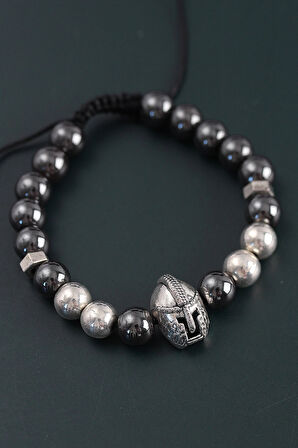 Dodes Doğal Taş Gladyatör Model Gümüş Ve Füme Renk Asansörlü Erkek Bileklik TG27EB3758