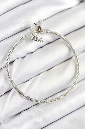 Dodes Pirinç Charm Zirkon Taşlı Taç Model Gümüş Renk Kadın Bileklik TG27BB7802