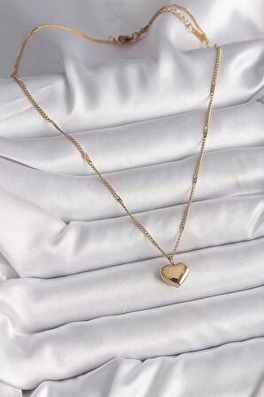 Dodes 316L Çelik Gold Renk Zincir Love İşlemeli Kalp Figür Kadın Kolye TG27BKO9778