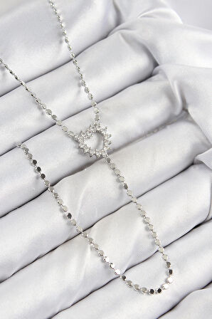 Dodes Pirinç Zirkon Taşlı Ezme Zincirli Kalp Model Gümüş Renk Y Kolye TG27BKO10460