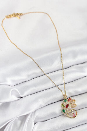 Dodes 316L Çelik Zirkon Taşlı Tavus Kuşu Model Gold Renk Kadın Kolye TG27BKO10514