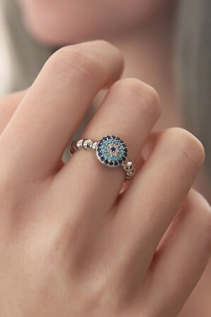 Dodes Dodes Gümüş Renk Nazar Boncuk Figür Zirkon Taş Detay Kadın Yüzük TG27BYK2414