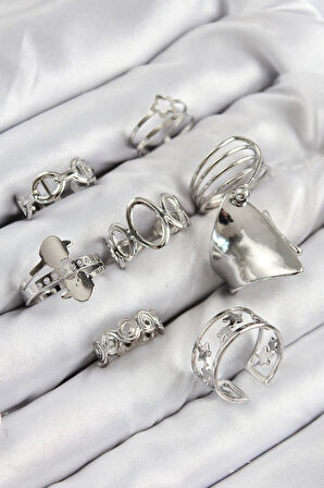 Dodes Dodes Pirinç Sarmal Ve Yıldız Model Gümüş Renk Kadın Yüzük Kombin Set TG27BYK3812