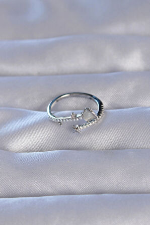 Dodes Dodes Pirinç Gümüş Renk Zirkon Taşlı İncili Satürn Model Ayarlanabilir Yüzük TG27BYK3222