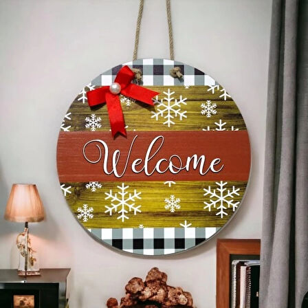 Dodes Dijital Baskı Kırmızı Kurdeleli İncili Welcome Kapı Süsü 30 Cm Kapı Süsü