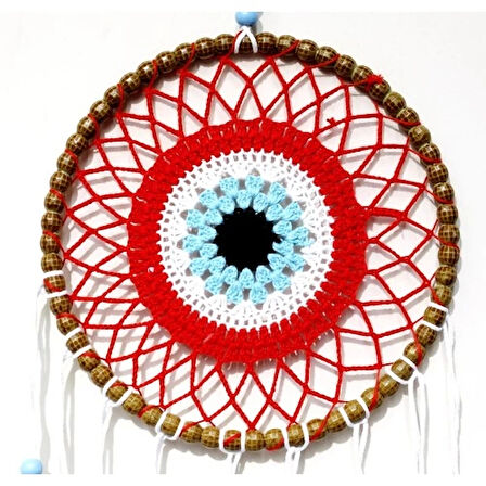 Dodes Nazar Boncuğu Motifli Düş Kapanı El Yapımı Kırmızı Duvar Süsü