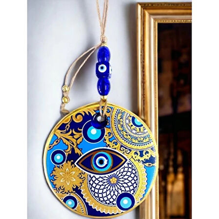 Dodes Çini Gold Desen Nazar Boncuklu Gözlü Duvar Süsü