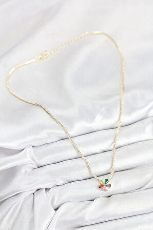 Dodes Dodes Pirinç Zirkon Taşlı Su Yolu Asorti Çiçek Model Gold Renk Kadın Kolye TG27BKO10546