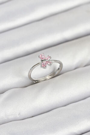 Dodes Pirinç Gümüş Renk Pembe Kelebek Kadın Yüzük TG27BYK3871