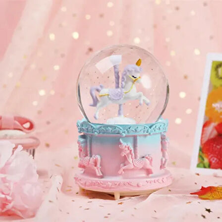 Dodes Orta Boy Işıklı Unicorn Kar Küresi