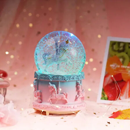 Dodes Orta Boy Işıklı Unicorn Kar Küresi