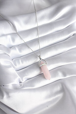 Dodes 316L Çelik Gümüş Renk Pembe Taşlı Kadın Kolye TG27BKO8244