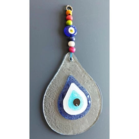 Dodes Damla Modeli Nazar Boncuklu Şeffaf Cam El Yapımı Duvar Süsü