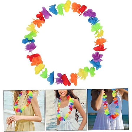 Dodes Hawaii Çiçekli Boyun Kolyesi - Renkli Tropikal Parti Leisi