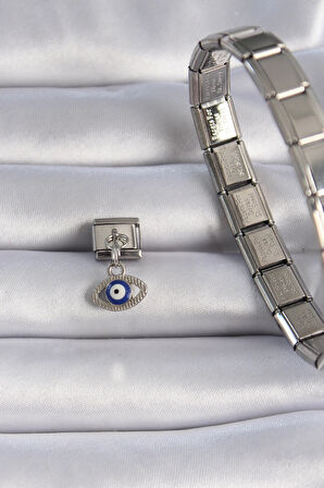 Dodes 316L Çelik Gümüş Renk Sallantılı Göz Figür Nazar Boncuk Detay Nomination Charm TG27BC1044