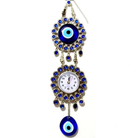 Dodes Nikel Zamak Kaplamalı Nazar Boncuklu Gümüş Rengi Mini Duvar Saati
