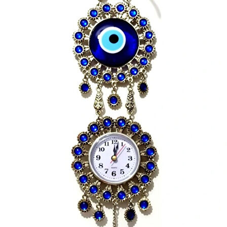 Dodes Nikel Zamak Kaplamalı Nazar Boncuklu Gümüş Rengi Mini Duvar Saati