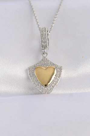 Dodes Dodes 316L Çelik Zincir Gümüş Renk Zirkon Taşlı Tasarım Altın Renk Kalp Kolye TG27BKO8661