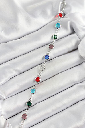 Dodes Dodes Pirinç Gümüş Renk Karışık Renk Zirkon Taşlı Kadın Bileklik TG27BB7046