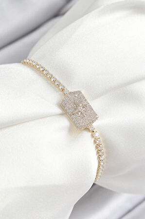 Dodes Pirinç Zirkon Taşlı Kutup Yıldızı Model Gold Renk Asansörlü Kadın Bileklik TG27BB7466