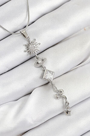 Dodes Dodes 316L Çelik Zirkon Taşlı Güneş Ve Ay Enerji Model Gümüş Renk Kadın Kolye TG27BKO10551