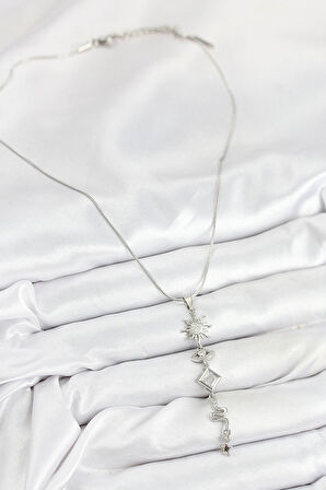 Dodes Dodes 316L Çelik Zirkon Taşlı Güneş Ve Ay Enerji Model Gümüş Renk Kadın Kolye TG27BKO10551