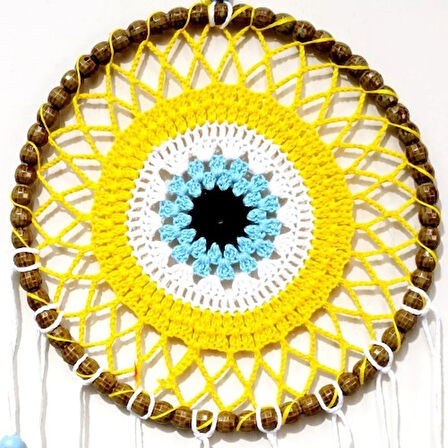 Dodes Nazar Boncuğu Motifli Düş Kapanı El Yapımı Sarı Duvar Süsü