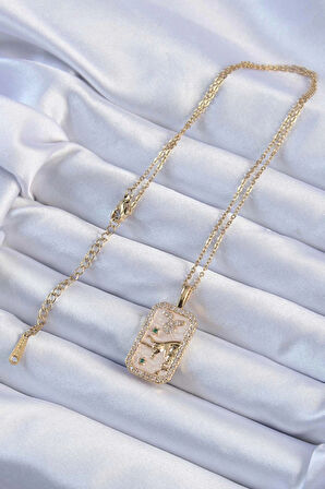 Dodes Dodes 316L Çelik Zincir Altın Renk Zirkon Taşlı Boğa Figürlü Tarot Kolye TG27BKO9235